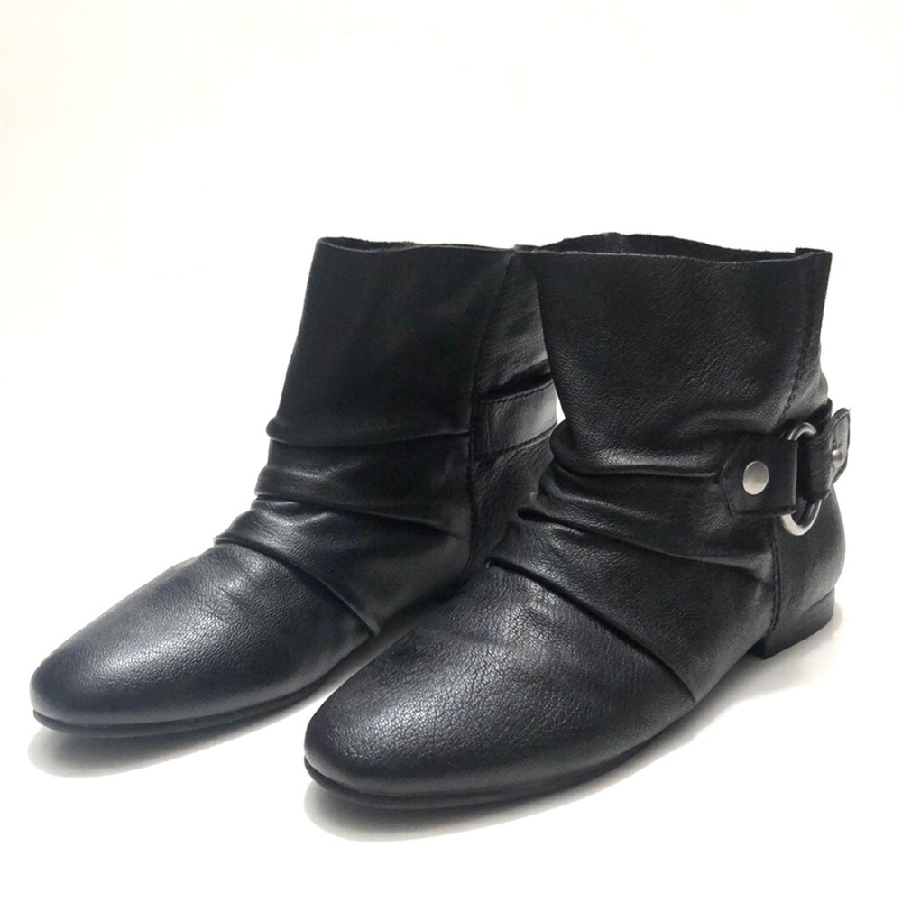Nine West Vintage America Black Leather Ruched Ankle Boots size 7M